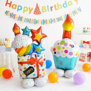 宝宝周岁百日生日派对装饰品可爱立体气球月亮独角兽蛋糕站立气球