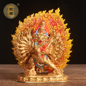 纯铜大威德金刚佛像摆件彩绘大威大德藏传密宗尼泊尔工艺品