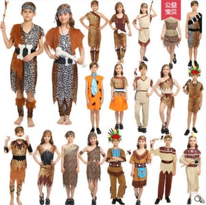 儿童土著演出服疯狂原始人衣服非洲舞蹈豹纹装猎人印第安表演服装