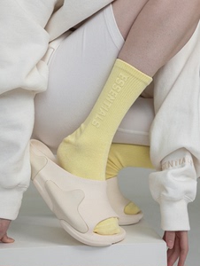 SS2L春夏糖果色黄色立体字母印花纯色纯棉中筒袜子短袜男女ins潮