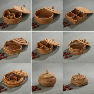 越南藤编果盘多格分格带盖竹编干果盒家用零食创意现代客厅糖果盒