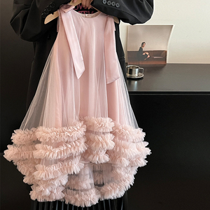 韩系时尚夏季童装2024洋气新款女童高级设计感礼服网纱公主连衣裙