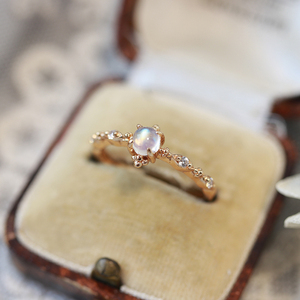 天然蓝月光石开口戒指环可调节S925纯银镀金高级日系轻奢镶嵌宝石