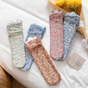 复古花朵堆堆袜夏季薄款袜子女中筒袜ins潮甜美糖果色松口袜网红