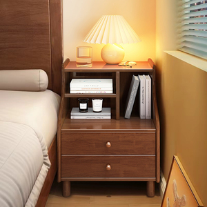 实木床头柜白色简约家用小型储物收纳柜卧室夹缝儿童床边柜置物架
