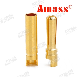 AMASS  4mm香蕉插头 开槽 尾部斜口 稳定电流40A 镀5u金