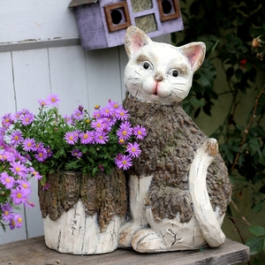 猫咪花盆可爱多肉绿植大号植物卡通小动物创意北欧户外花园装饰品