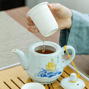 陶瓷茶壶大号功夫茶具带过滤网胆泡茶器简约现代家用单壶杯子套装