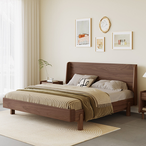 北美黑胡桃木床全实木双人床 新中式纯原木小户型主卧1.8米悬浮床