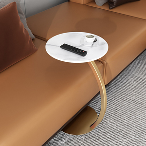 北欧轻奢岩板沙发边几圆形角几C型可移动小茶几桌现代感简约风格
