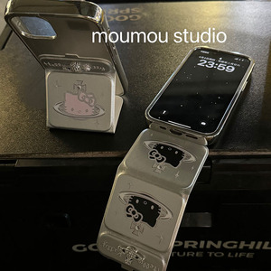 moumou studio星球猫咪折叠翻盖支架适用于苹果15promax手机壳14保护套13/12/11