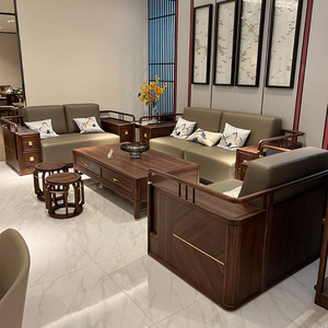 新中式实木沙发全实木客厅大小户型乌丝檀木酒店沙发储物中式家具