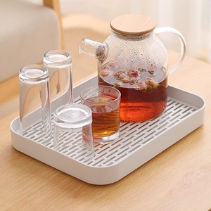 双层沥水水果盘茶盘家用茶杯茶托盘多功能客厅茶具收纳塑料盘子