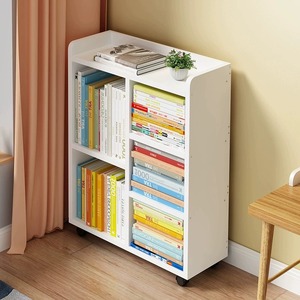 实木落地书架置物架书桌旁小书架儿童简易矮书柜可移动玩具收纳柜