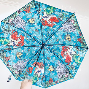 北京现货日本迪士尼小美人鱼爱丽儿Ariel彩绘玻璃PVC透明长柄雨伞
