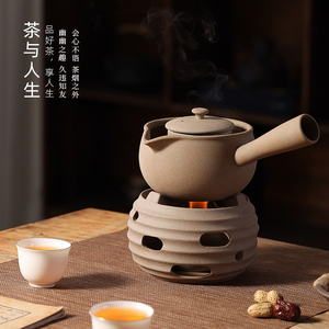 家用便携陶泥煮茶壶酒精炉套装 中式户外煮茶器蜡烛温茶炉烧水壶