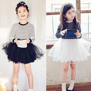 韩国童装女童春装2016新款韩版假两件条纹儿童连衣裙蓬蓬纱公主裙