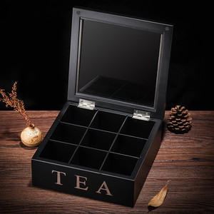 高档九格竹子制茶叶盒天窗袋装咖啡收纳盒竹木质茶叶罐零食收纳储