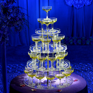 新款婚礼仪式布置用品四层圆形带围边亚克力酒台杯塔 婚庆香槟塔