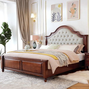 美式乡村双人床1.8米大床现代简约主卧婚床1.2米单人实木床储物床
