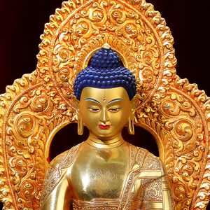 释迦牟尼佛像摆件黄铜藏传密宗精工全鎏金仿尼泊尔佛台供奉三宝佛