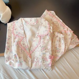 玫瑰小猫冰丝睡衣女夏季新款薄款卡通可爱花边短袖短裤家居服套装