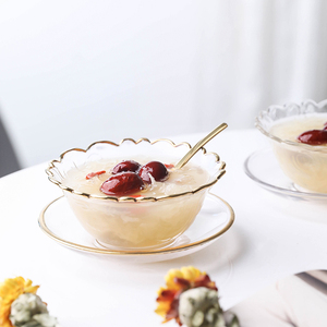 金边甜品碗糖水碗日式网红玻璃精致家用银耳花边养生粥碗燕窝碗盅