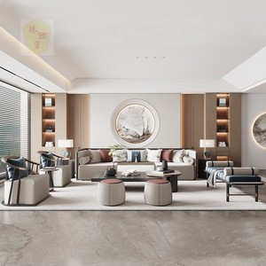 新中式实木沙发组合现代简约客厅真皮大小户型别墅样板房家具定制