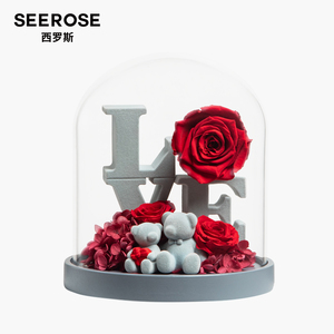 SEEROSE西罗斯永生花LOVE玫瑰对熊花束送新结婚伴手生日520礼物