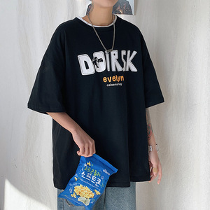 韩国专柜短袖T恤男春季韩版宽松字母半袖港风潮牌简约百搭上衣服