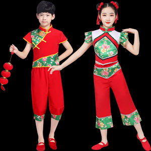 六一新款儿童节演出服女童喜庆民族秧歌舞表演服幼儿手绢舞蹈服装