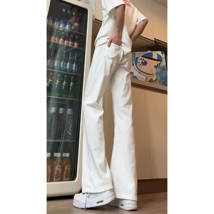 cleanfit白色牛仔裤男款夏季高个子加长裤子修身显瘦直筒微喇叭裤