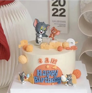 卡通Q版猫和老鼠生日蛋糕装饰摆件奶酪模具Tom汤姆猫生日快乐插牌