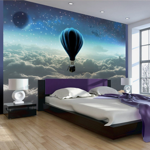 星空壁画热气球沙发背景墙壁纸儿童房男女孩卧室床头环保墙纸墙布