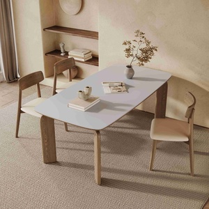 北欧长方形实木岩板餐桌家用小户型原木奶油风网红大象腿吃饭桌子
