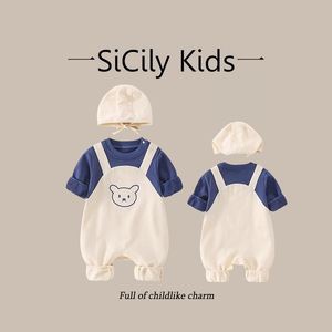 SiCily Kids-超萌婴宝四季款新生假两件连体衣可爱舒适空调家居服