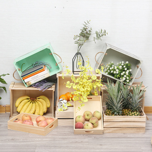水果箱展示超市陈列蔬菜货架水果筐木箱橱窗摆设花箱木箱子装饰箱