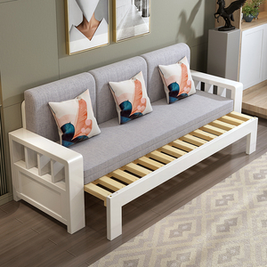 实木沙发床可折叠单人客厅坐卧床伸缩多功能推拉沙发床两用小户型