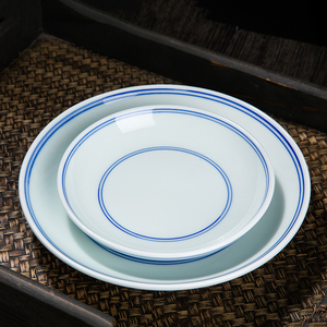 双线蓝边景德镇菜盘圆形中式陶瓷网红盘子家用商用汤盘深盘大号盘