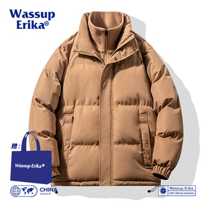 WASSUP ERIKA美式复古拼接假两件立领棉服男款冬季保暖加厚棉袄女