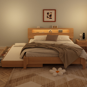 全实木床北欧双人床榉木1.5米小户型儿童子母床拖床抽拉床双层床