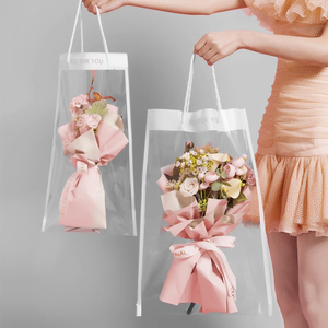 网红鲜花手提袋单支花束包装透明花袋花艺材料母亲节鲜花手提袋