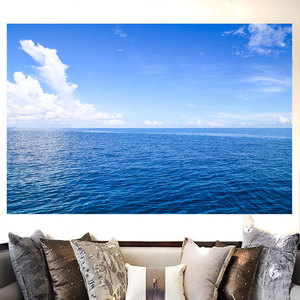 蓝色大海蓝天白云 海水海景图壁画 沙发背景墙装饰贴纸风景风水画