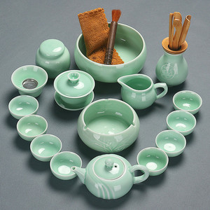 青瓷功夫茶具套装陶瓷家用办公茶壶盖碗茶杯茶道茶艺托盘碗洗组合