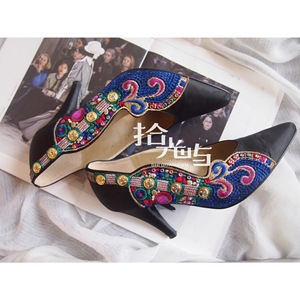 【拾光屿】现HUO vintage Vers@刺绣高跟 中古鞋古董鞋