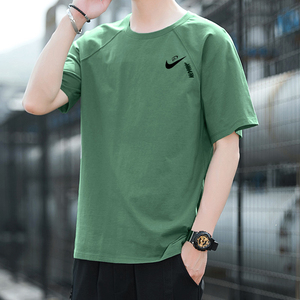 NK克品牌断码夏装新款t恤男士短袖纯棉半袖绿色衣服潮流上衣体恤