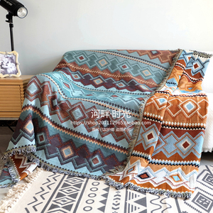 土耳其民族棉麻风编织流苏线毯沙发罩巾多用盖布床尾装饰盖毯桌布