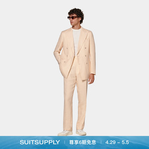 24夏季新款SUITSUPPLY西服浅粉色亚麻丝绸混纺修身男士西装套装