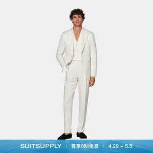 夏季SUITSUPPLY米白色丝绸西服修身商务男士西装套装