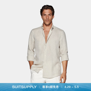 24夏季新款SUITSUPPLY砂砾色亚麻宽展领特别修身休闲男士衬衫